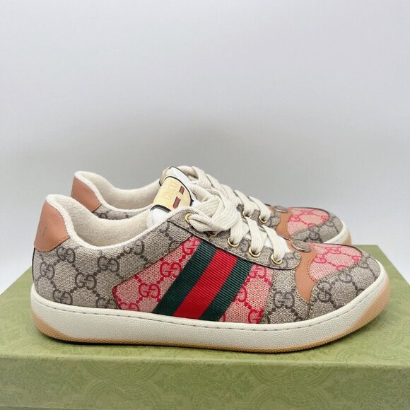 Gucci Screener GG Logo Women’s Sneakers Tan Pink Monogram Lace Up EU 39 US 9 - Picture 6 of 13